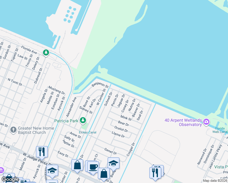 map of restaurants, bars, coffee shops, grocery stores, and more near 2001 Benjamin Street in Arabi