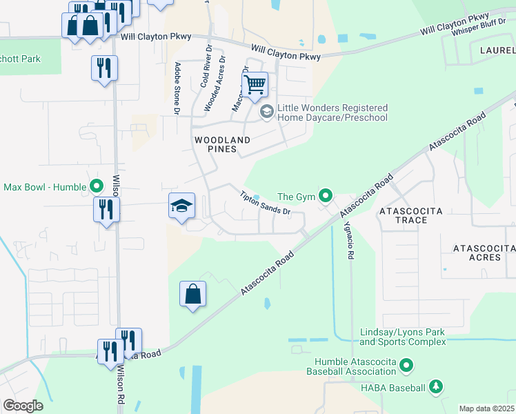map of restaurants, bars, coffee shops, grocery stores, and more near 2402 Fort Baldy Trail in Humble