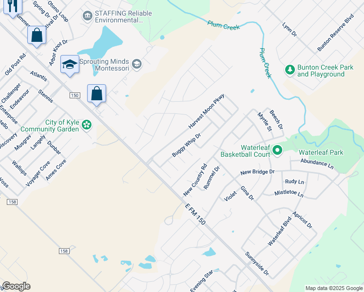 map of restaurants, bars, coffee shops, grocery stores, and more near 261 Buggy Whip Drive in Kyle
