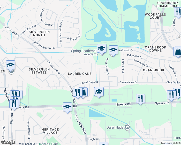 map of restaurants, bars, coffee shops, grocery stores, and more near 12511 Berry Laurel Ln in Houston