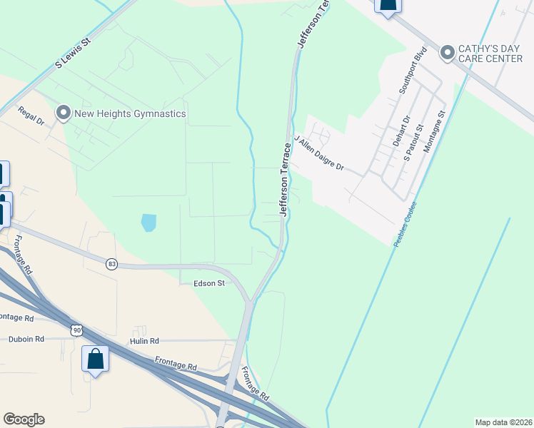 map of restaurants, bars, coffee shops, grocery stores, and more near 2300 Jefferson Terrace in New Iberia