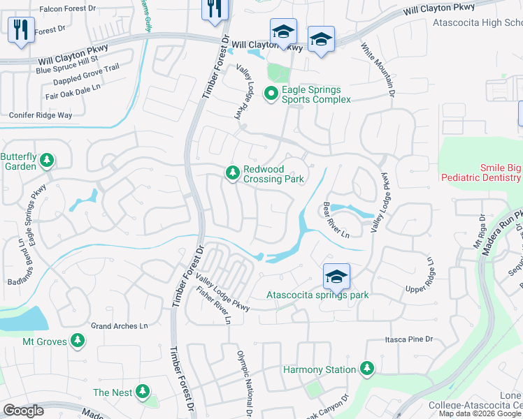 map of restaurants, bars, coffee shops, grocery stores, and more near 12614 Alsea Bay Court in Humble