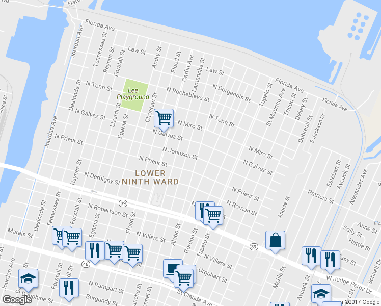map of restaurants, bars, coffee shops, grocery stores, and more near 2011 Charbonnet Street in New Orleans
