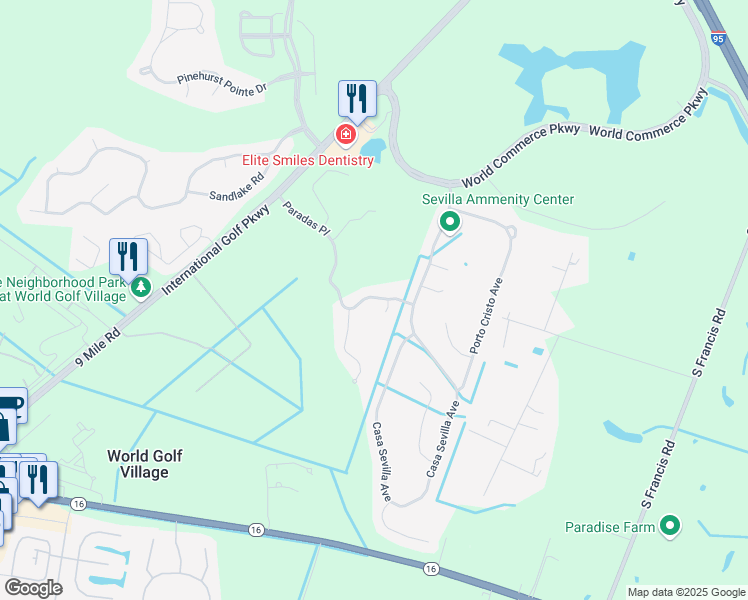 map of restaurants, bars, coffee shops, grocery stores, and more near 99 Paradas Place in St. Augustine