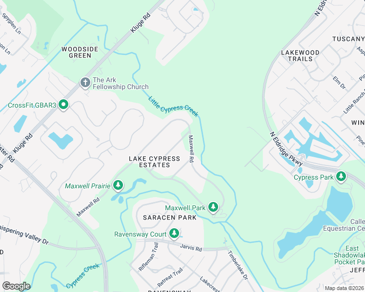 map of restaurants, bars, coffee shops, grocery stores, and more near 13411 Lindsey Road in Cypress