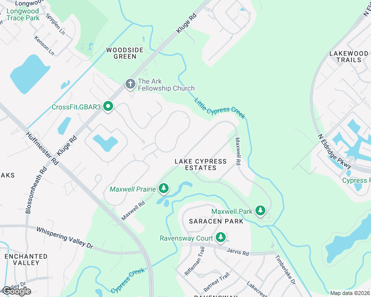 map of restaurants, bars, coffee shops, grocery stores, and more near 13514 Maxwell Road in Harris County