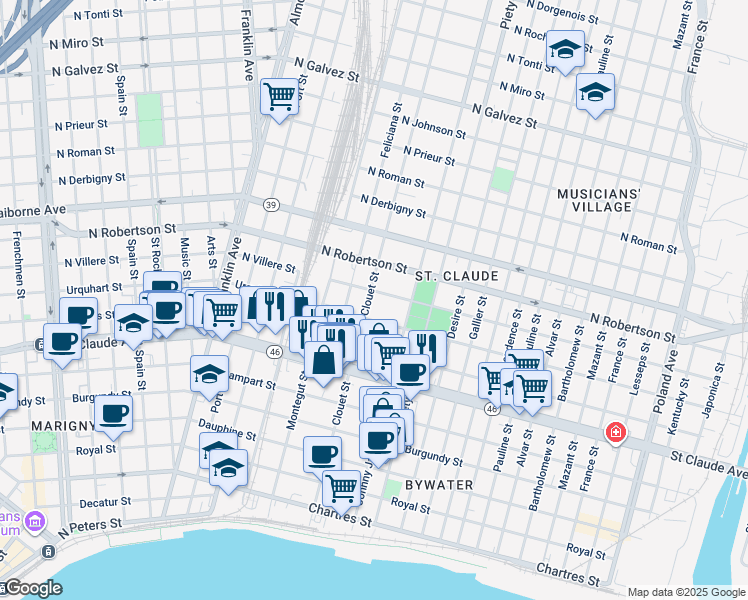 map of restaurants, bars, coffee shops, grocery stores, and more near in New Orleans