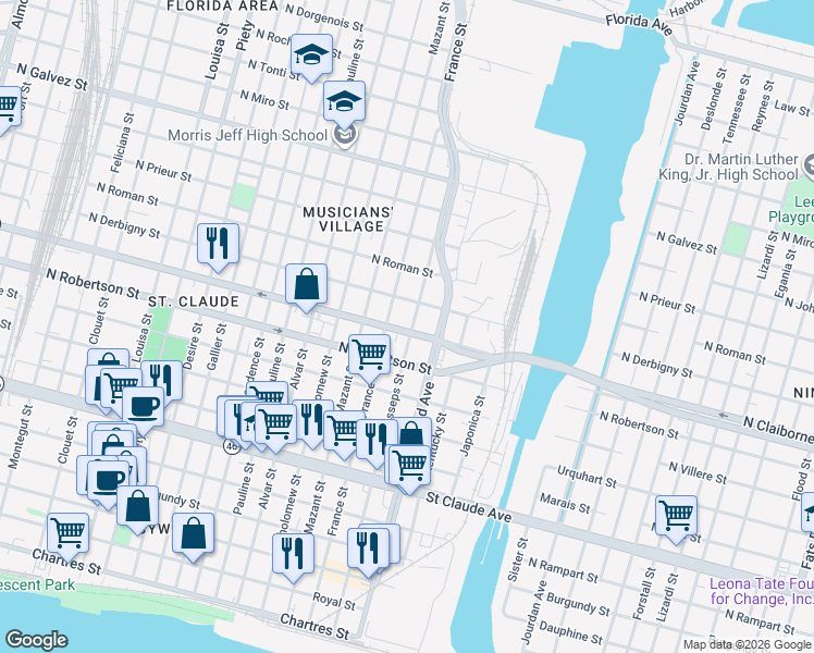 map of restaurants, bars, coffee shops, grocery stores, and more near in New Orleans