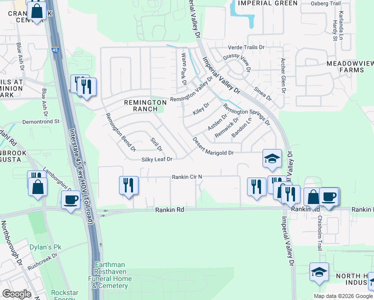 map of restaurants, bars, coffee shops, grocery stores, and more near 18802 Remington Park Drive in Houston