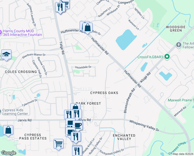 map of restaurants, bars, coffee shops, grocery stores, and more near 14526 Lilly Hollow Dr in Cypress