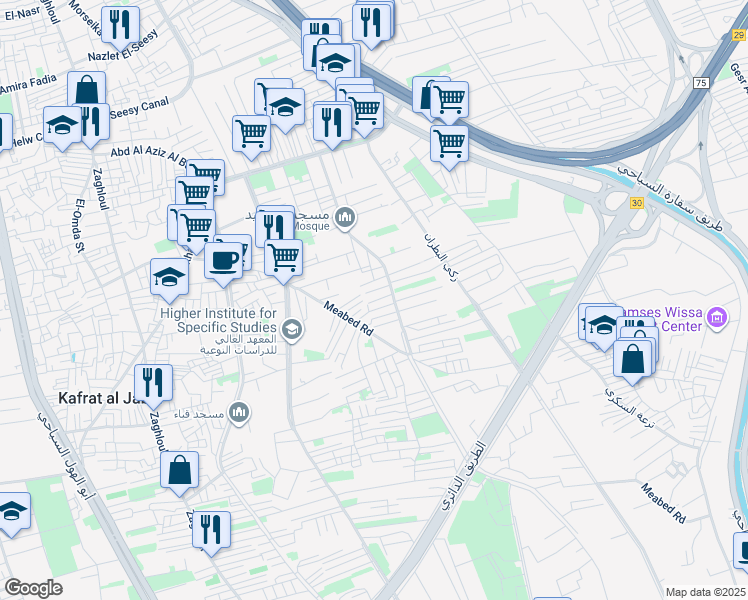 map of restaurants, bars, coffee shops, grocery stores, and more near مجدي الببلاوى in Al Haram