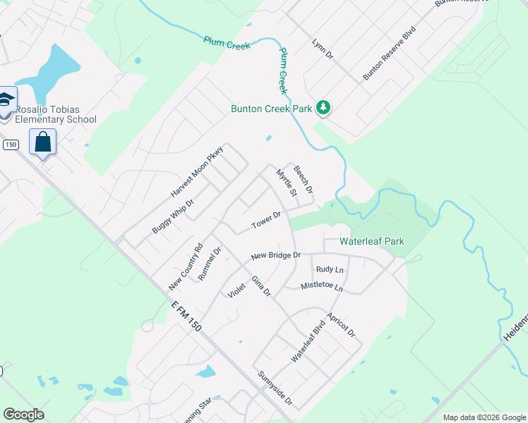 map of restaurants, bars, coffee shops, grocery stores, and more near 349 Tower Drive in Kyle
