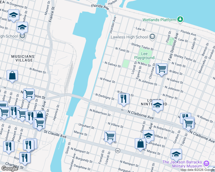 map of restaurants, bars, coffee shops, grocery stores, and more near 1814 Tennessee Street in New Orleans