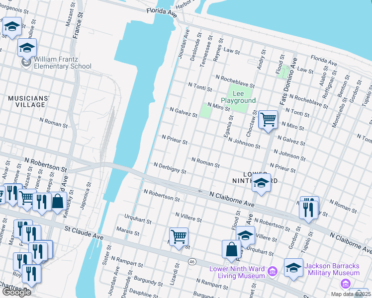 map of restaurants, bars, coffee shops, grocery stores, and more near 1826 Reynes Street in New Orleans