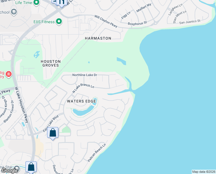 map of restaurants, bars, coffee shops, grocery stores, and more near 14012 North Lake Branch Lane in Houston