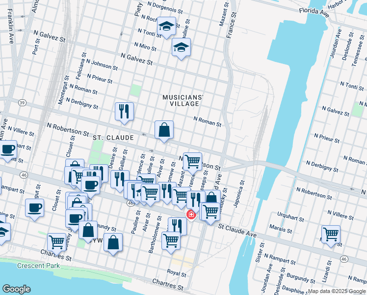 map of restaurants, bars, coffee shops, grocery stores, and more near 4020 North Claiborne Avenue in New Orleans
