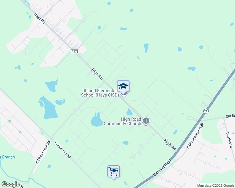 map of restaurants, bars, coffee shops, grocery stores, and more near County Road 127 in Uhland