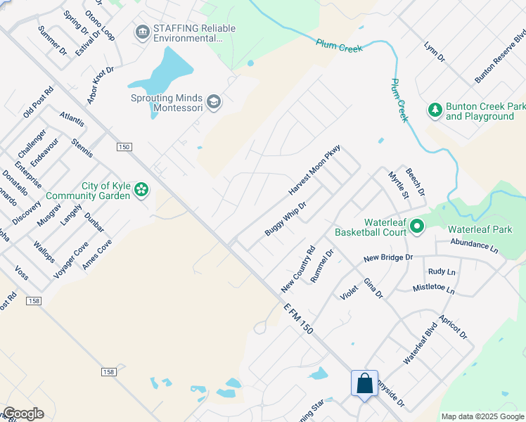 map of restaurants, bars, coffee shops, grocery stores, and more near 285 Harvest Moon Parkway in Kyle