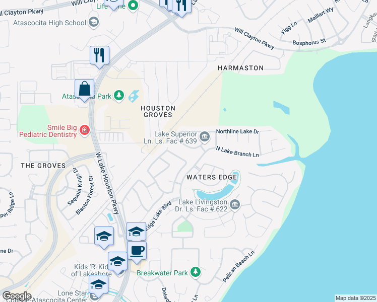 map of restaurants, bars, coffee shops, grocery stores, and more near 13427 Hartland Lake Lane in Houston