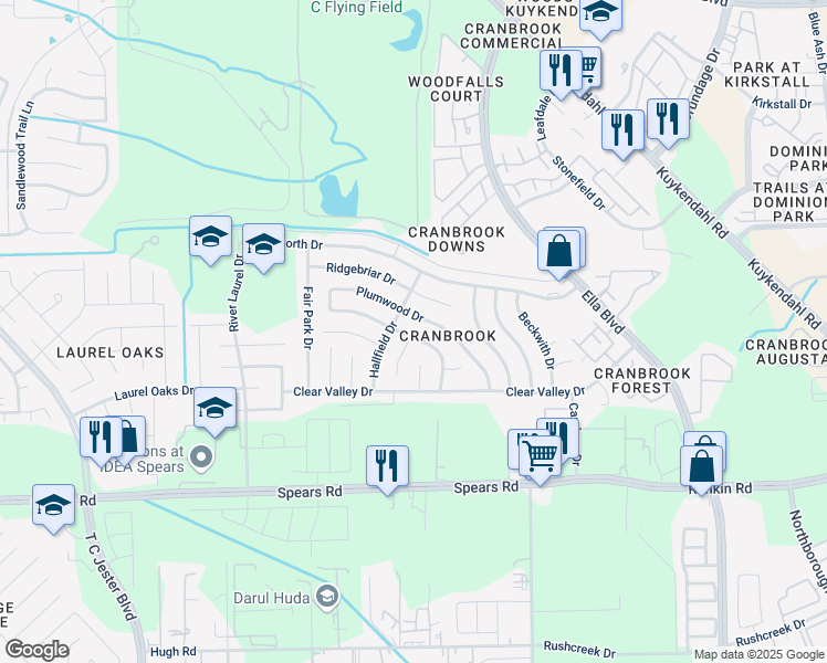 map of restaurants, bars, coffee shops, grocery stores, and more near 1439 Newmark Drive in Houston
