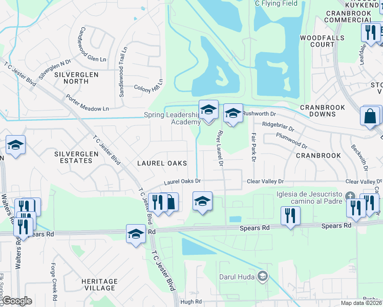 map of restaurants, bars, coffee shops, grocery stores, and more near 12511 Berry Laurel Lane in Houston