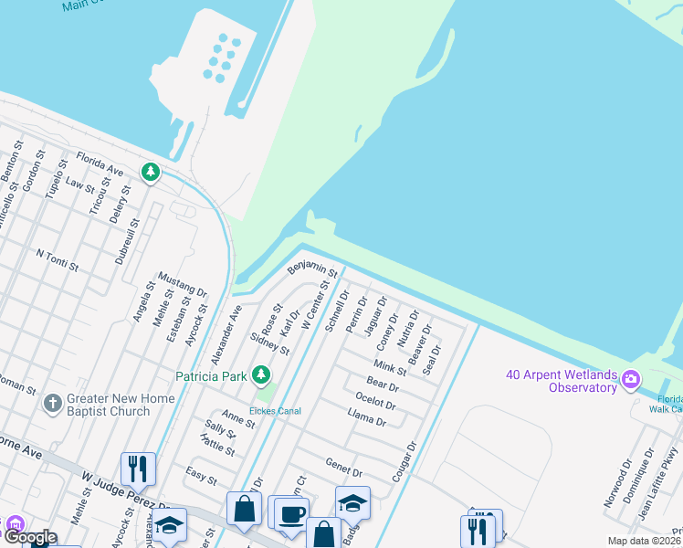 map of restaurants, bars, coffee shops, grocery stores, and more near 2001 Benjamin Street in Arabi