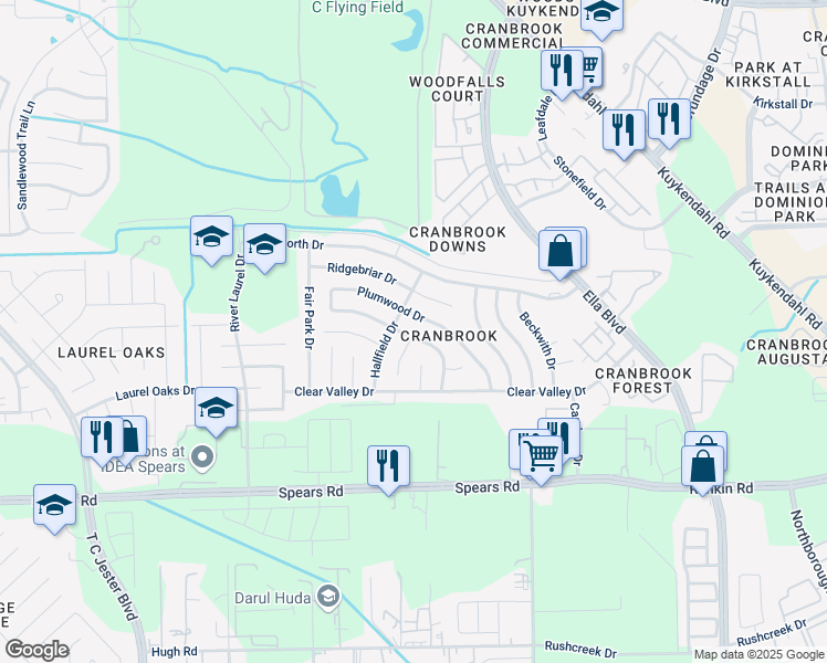 map of restaurants, bars, coffee shops, grocery stores, and more near 1439 Newmark Drive in Houston