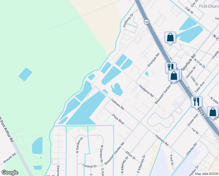 map of restaurants, bars, coffee shops, grocery stores, and more near 7857 Holmes Road in Nederland