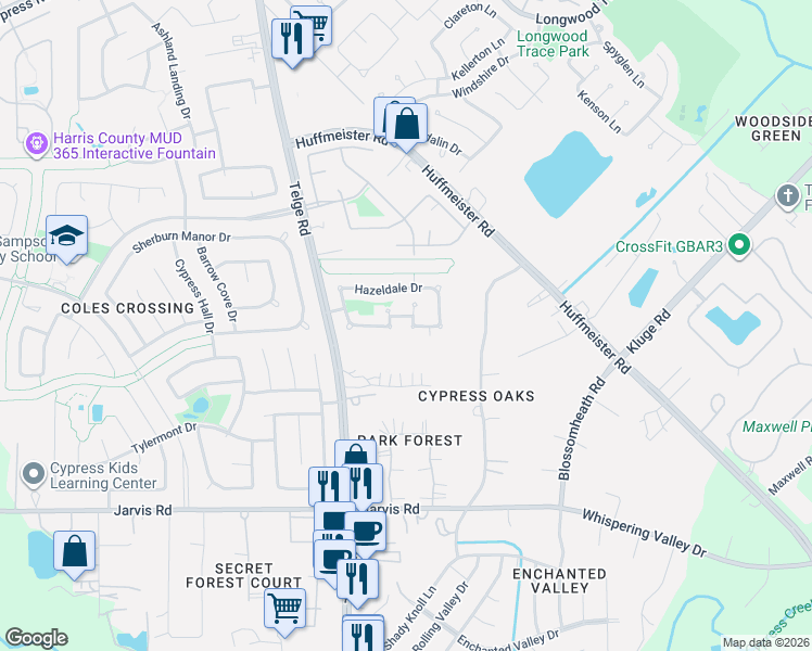 map of restaurants, bars, coffee shops, grocery stores, and more near 14506 Lilly Hollow Drive in Cypress