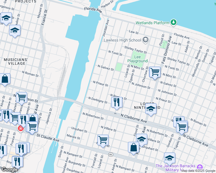 map of restaurants, bars, coffee shops, grocery stores, and more near 4934 North Prieur Street in New Orleans