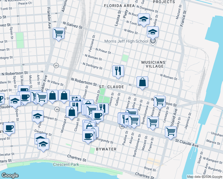 map of restaurants, bars, coffee shops, grocery stores, and more near in New Orleans