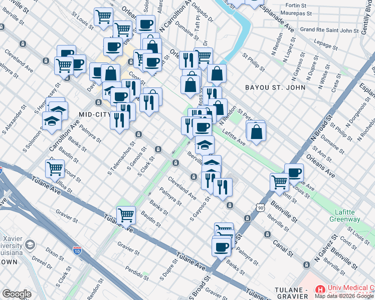 map of restaurants, bars, coffee shops, grocery stores, and more near 217 North Norman C Francis Parkway in New Orleans
