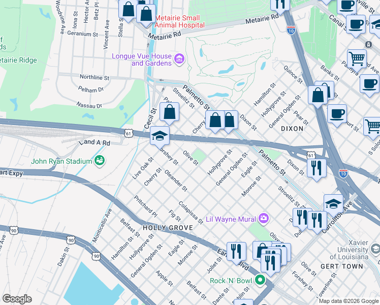 map of restaurants, bars, coffee shops, grocery stores, and more near 9320 Airline Highway in New Orleans