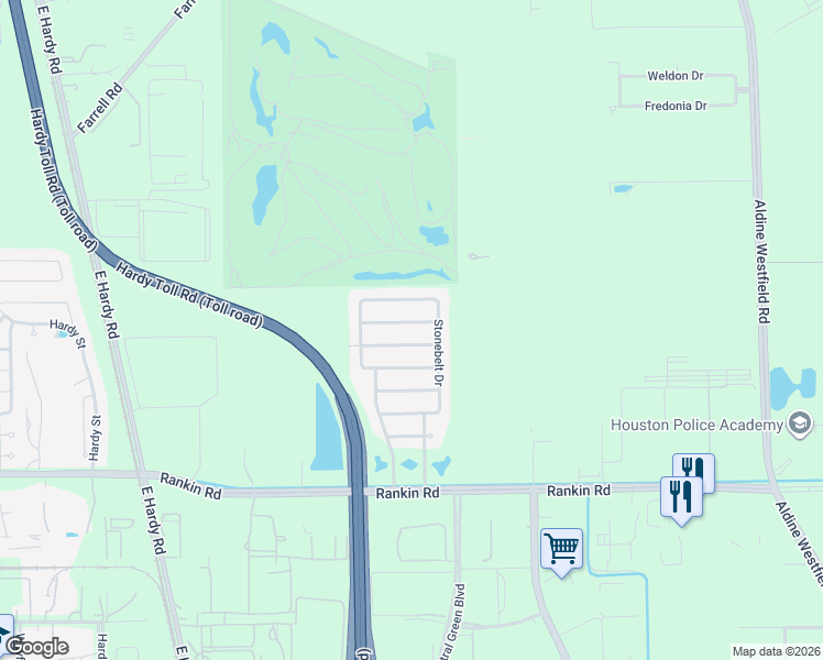 map of restaurants, bars, coffee shops, grocery stores, and more near 1518 Lochstone Drive in Houston