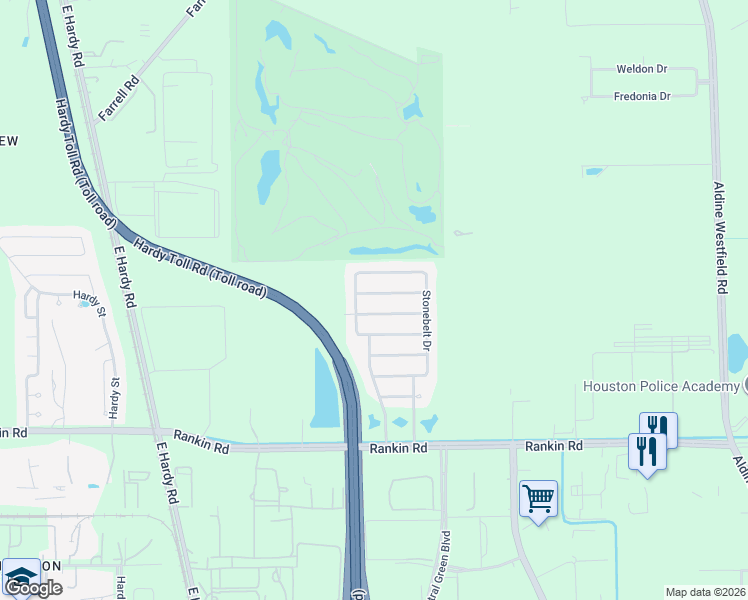 map of restaurants, bars, coffee shops, grocery stores, and more near 1419 Stone Mesa Drive in Houston
