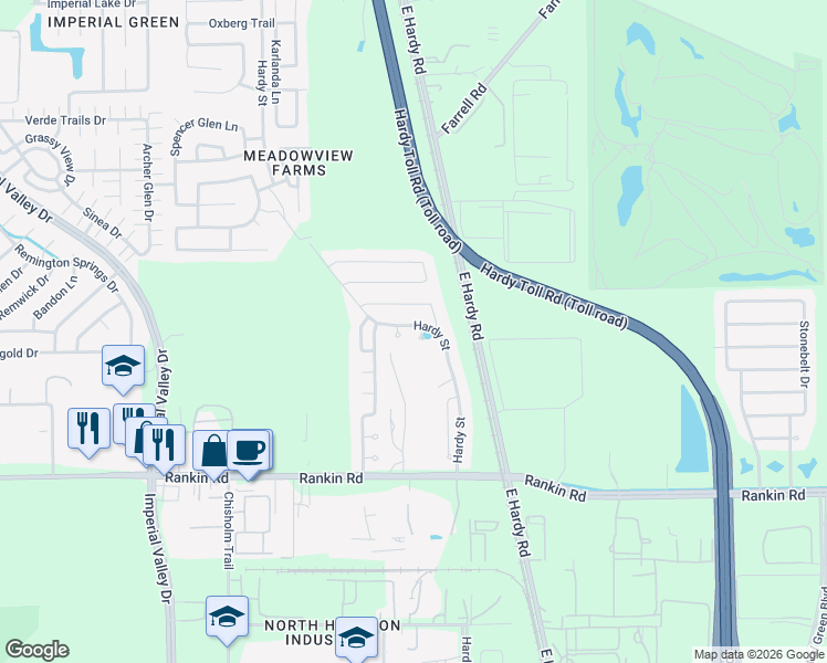 map of restaurants, bars, coffee shops, grocery stores, and more near 1046 Carolina Wren Circle in Houston