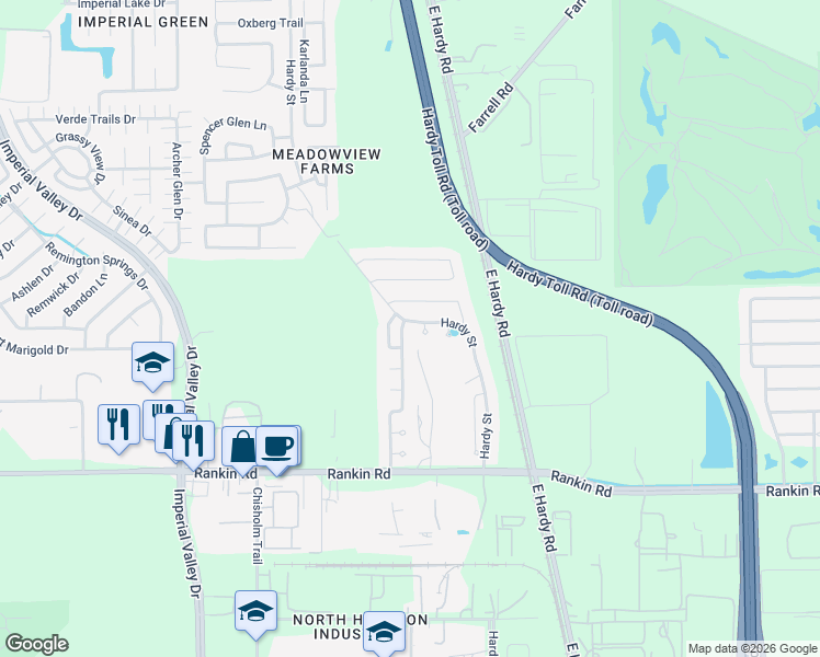 map of restaurants, bars, coffee shops, grocery stores, and more near 18743 North Young Elm Circle in Houston