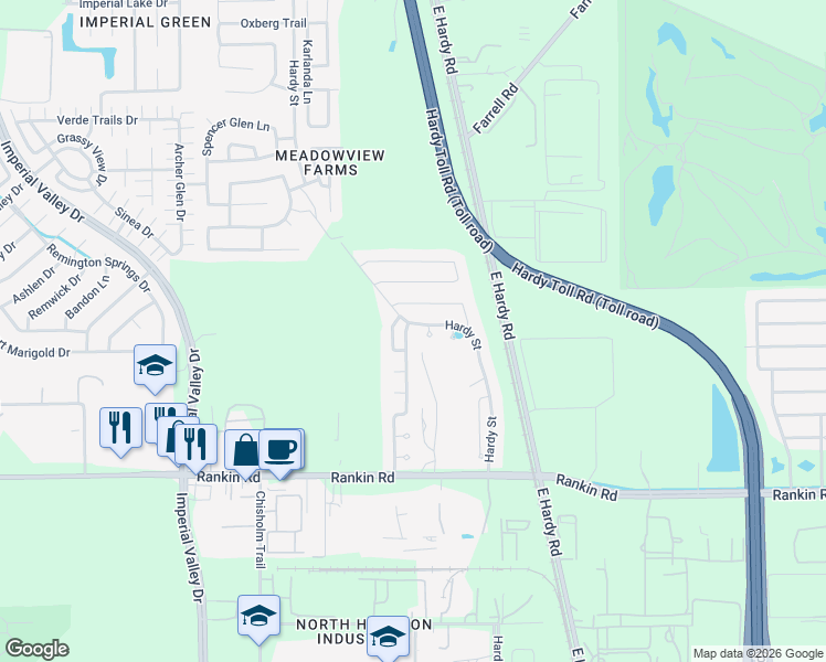 map of restaurants, bars, coffee shops, grocery stores, and more near 18743 North Young Elm Circle in Houston