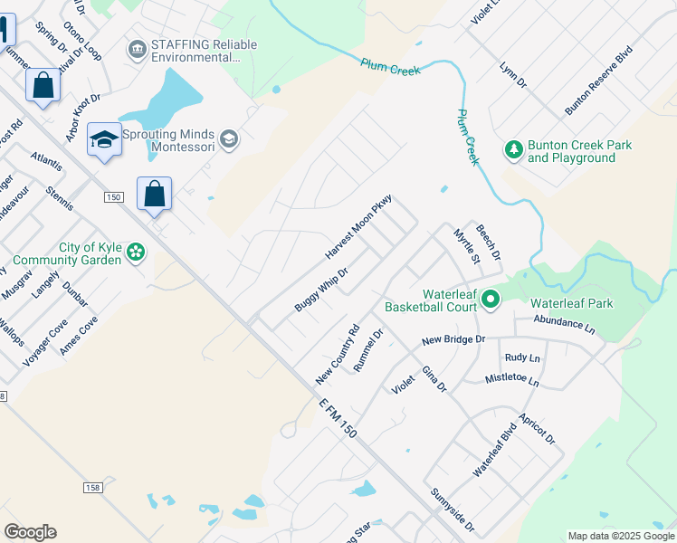 map of restaurants, bars, coffee shops, grocery stores, and more near 397 Buggy Whip Drive in Kyle