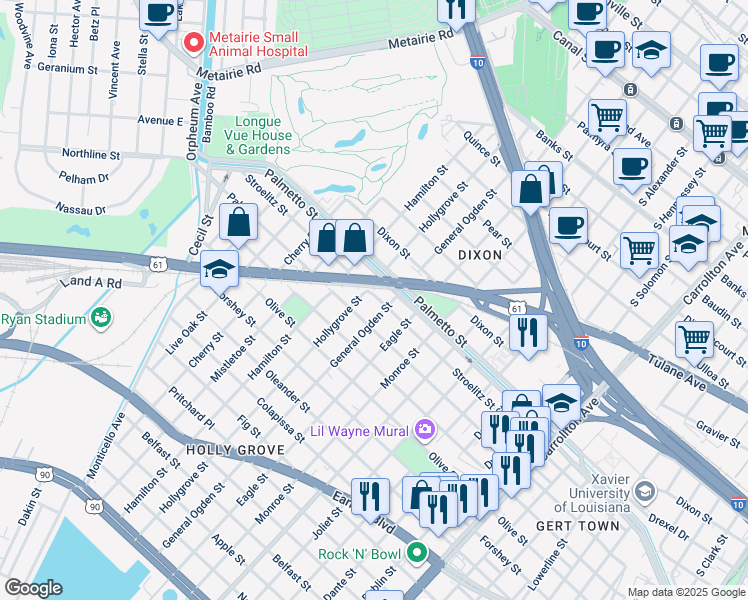 map of restaurants, bars, coffee shops, grocery stores, and more near in New Orleans
