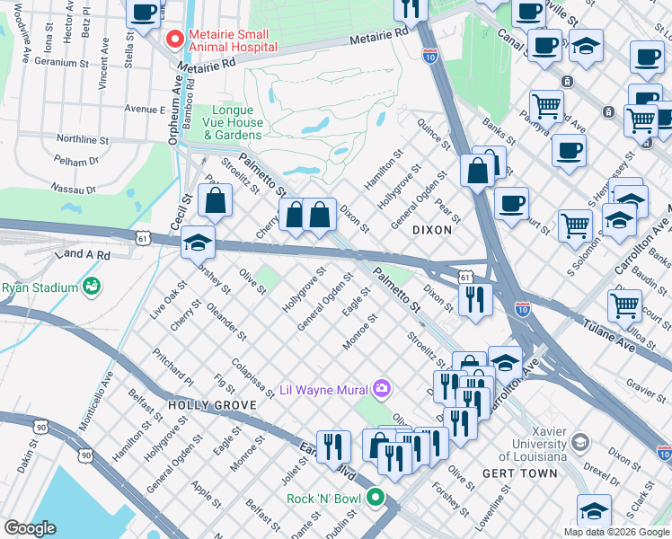map of restaurants, bars, coffee shops, grocery stores, and more near in New Orleans