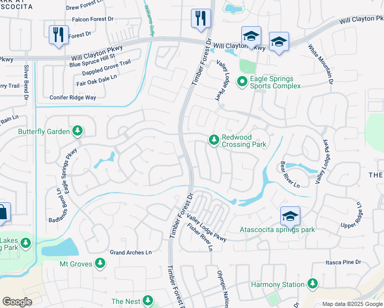 map of restaurants, bars, coffee shops, grocery stores, and more near 12402 Jamestown Crossing Lane in Humble