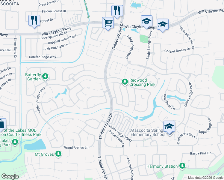map of restaurants, bars, coffee shops, grocery stores, and more near 12402 Jamestown Crossing Lane in Humble
