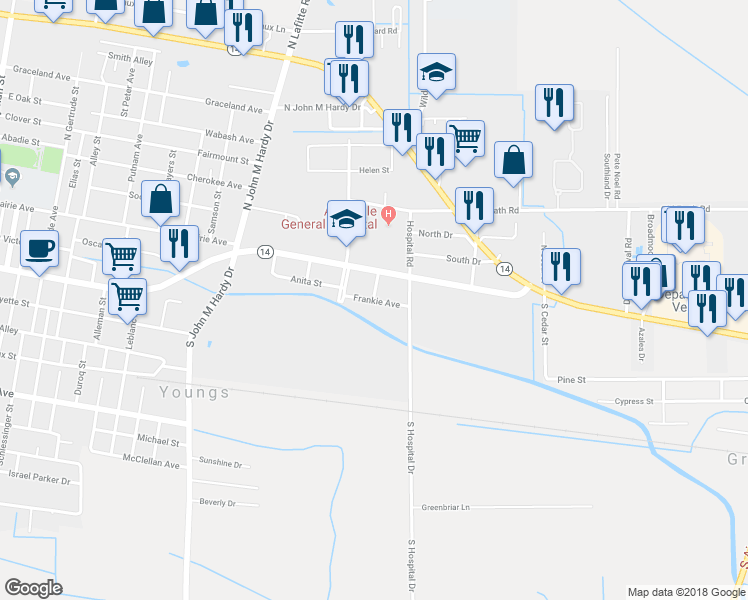 map of restaurants, bars, coffee shops, grocery stores, and more near 199 Bobbie Street in Abbeville