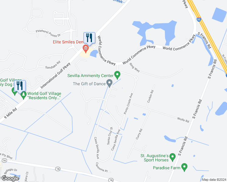 map of restaurants, bars, coffee shops, grocery stores, and more near 405 Tocina Place in Saint Augustine