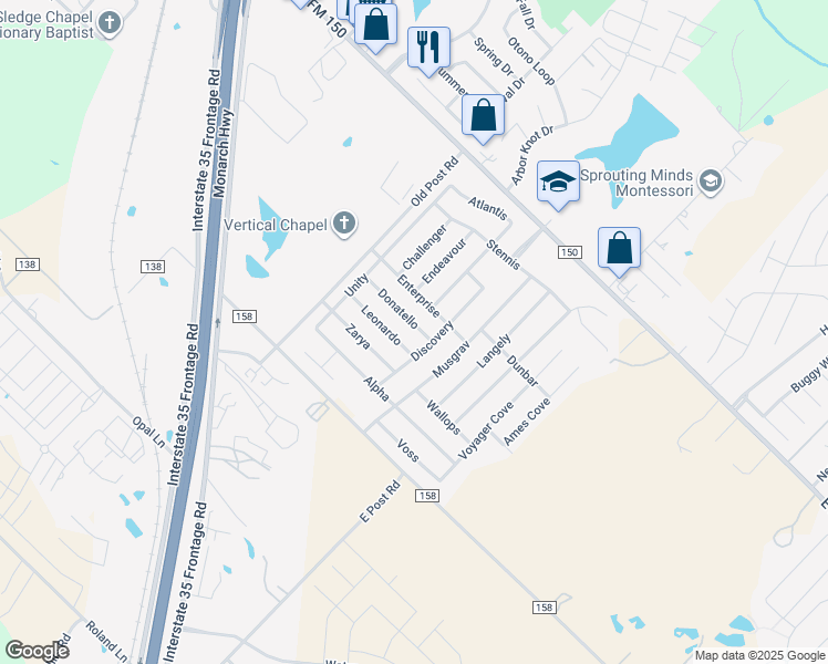 map of restaurants, bars, coffee shops, grocery stores, and more near 209 Donatello in Kyle