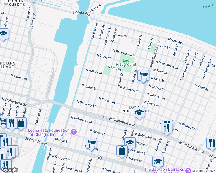 map of restaurants, bars, coffee shops, grocery stores, and more near 1927 Forstall Street in New Orleans