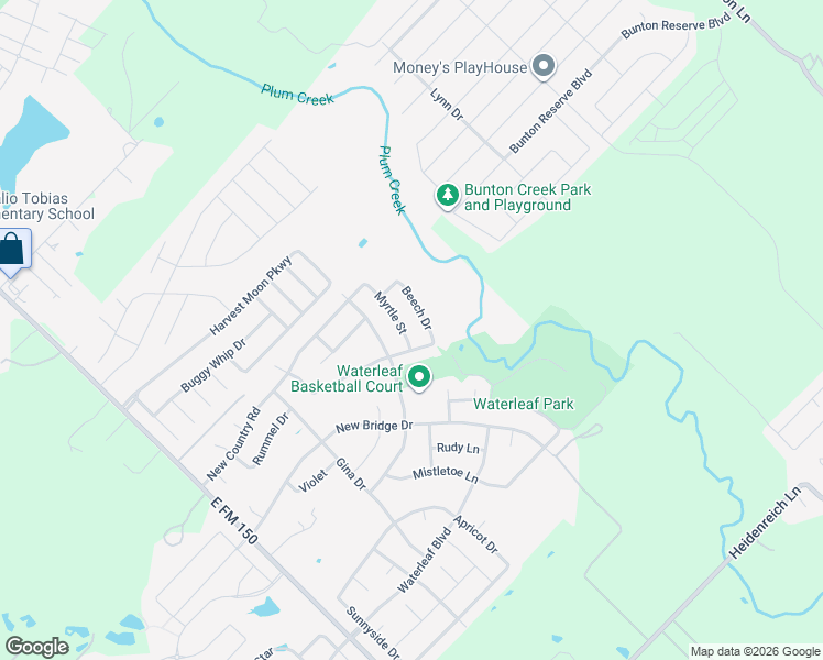 map of restaurants, bars, coffee shops, grocery stores, and more near 170 Myrtle Street in Kyle