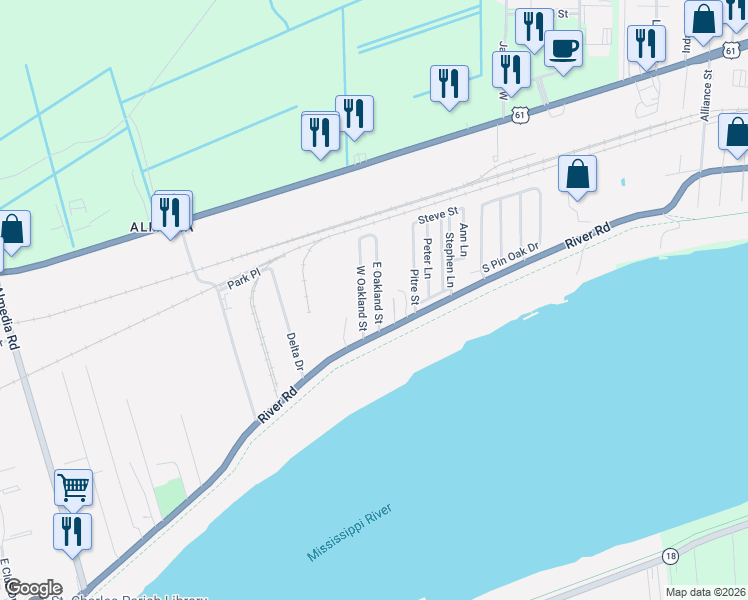 map of restaurants, bars, coffee shops, grocery stores, and more near 240 West Oakland Street in Saint Rose