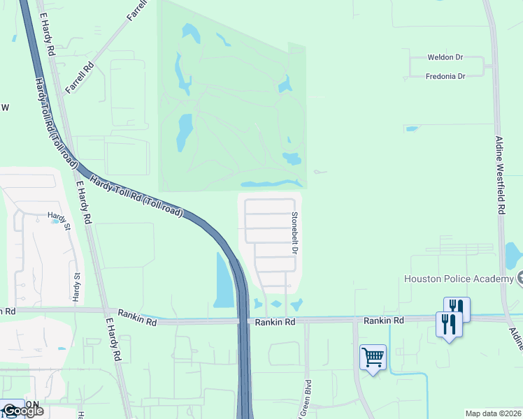 map of restaurants, bars, coffee shops, grocery stores, and more near 1419 Stone Mesa Drive in Houston